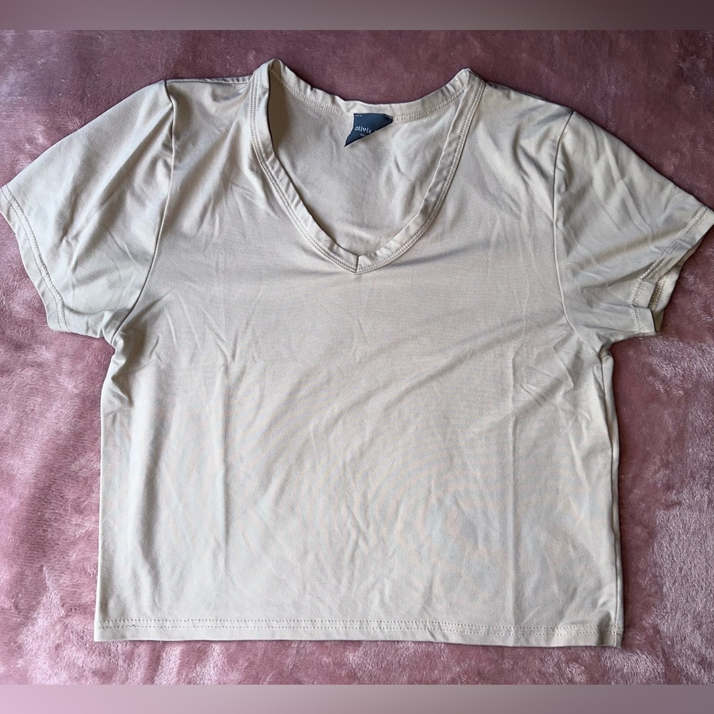 Tan V Neck Crop Top